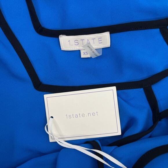 1. state Cold Shoulder Crepe Game On Blouse Electric Sky Size XS - Picture 8 of 8